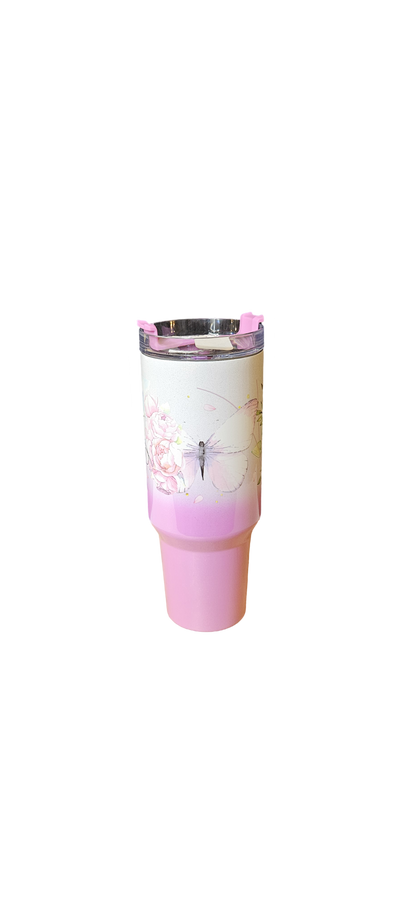 Graceful Butterfly Tumbler – Pink & Rose Design