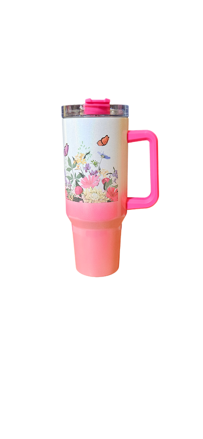 Elegant Floral & Butterfly Insulated Travel 40oz Tumbler