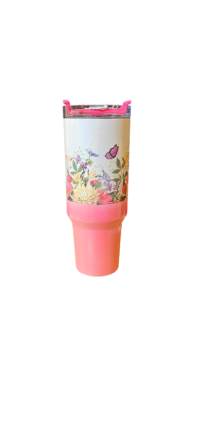 Elegant Floral & Butterfly Insulated Travel 40oz Tumbler