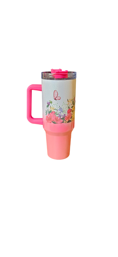 Elegant Floral & Butterfly Insulated Travel 40oz Tumbler
