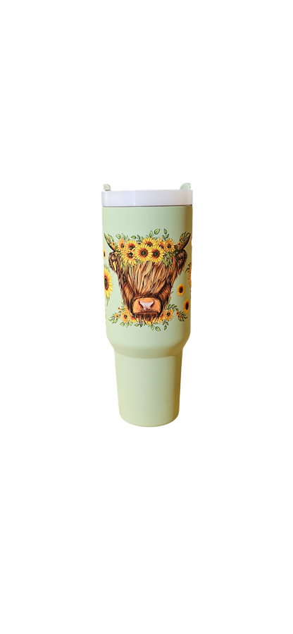 Highland Cow & Sunflower Charm Insulated 40oz Tumbler
